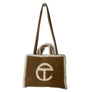 UGG X TELFAR Medium Suede Shearling Crossbody Shopper Bag Tan